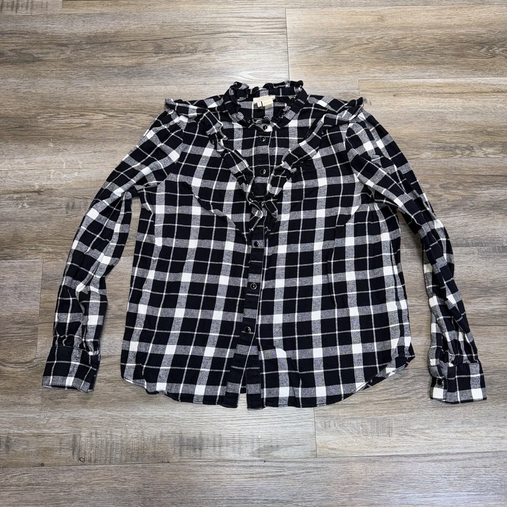 Kate Spade New York Black White Plaid Flannel Button-Up Shirt Womens Medium